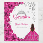 Waterverf Fuchsia Roze Bloemen Quinceanera Wijn Etiket (Enkel label)