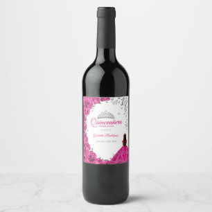 Waterverf Fuchsia Roze Bloemen Quinceanera Wijn Etiket