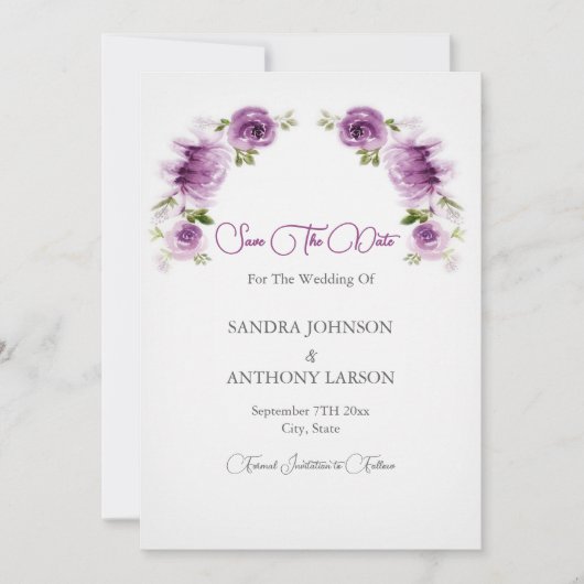 Waterverf Fuchsia Rozen en Pioenrozen Bewaar de Da Save The Date (Voorkant)