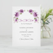 Waterverf Fuchsia Rozen en Pioenrozen Bewaar de Da Save The Date (Staand voorkant)