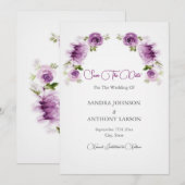 Waterverf Fuchsia Rozen en Pioenrozen Bewaar de Da Save The Date (Voorkant / Achterkant)