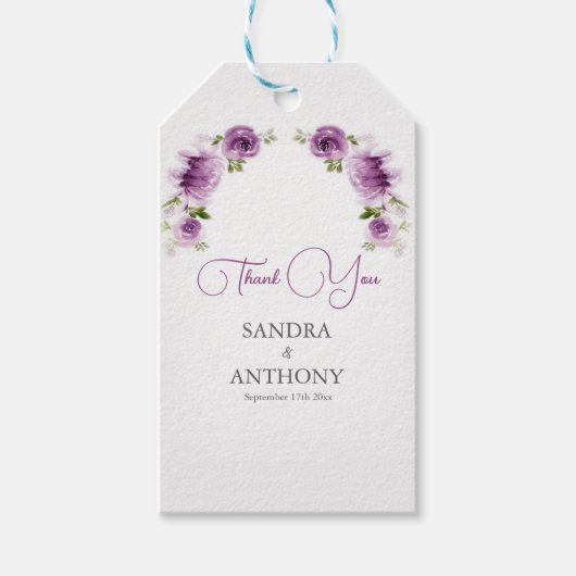 Waterverf Fuchsia Rozen en Pioenrozen Bruiloft Cadeaulabel (Voorkant)