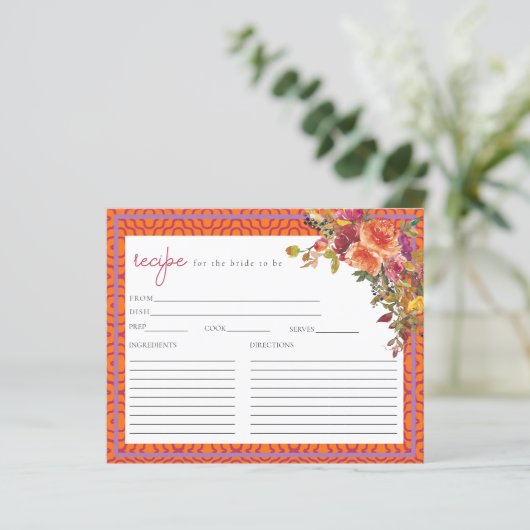 Waterverf Fuchsia Vrijgezellenfeest Recept Kaart (Staand voorkant)