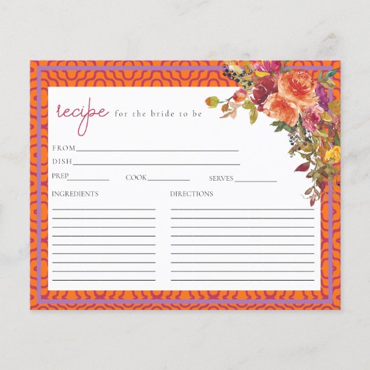 Waterverf Fuchsia Vrijgezellenfeest Recept Kaart (Voorkant)