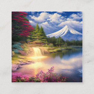 Waterverf Fuji is de hoogste berg in Japan Vierkante Visitekaartje
