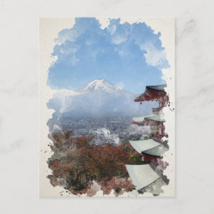 Waterverf Fuji Japan - Kunst Briefkaart