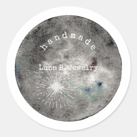 Waterverf Full Moon Grey Ronde Sticker (Voorkant)