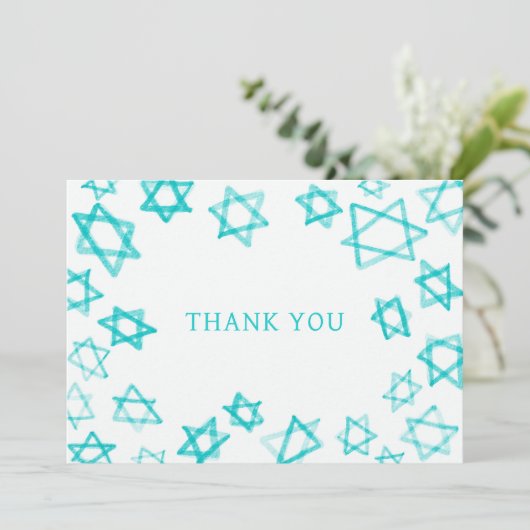 Waterverf Fun Aqua Star van David Bar Bat Mitzvah Bedankkaart (Staand voorkant)