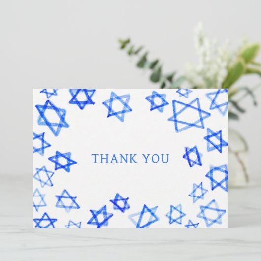 Waterverf Fun Blue Star van David Bar Bat Mitzvah Bedankkaart (Staand voorkant)