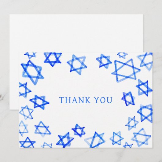 Waterverf Fun Blue Star van David Bar Bat Mitzvah Bedankkaart (Voorkant / Achterkant)