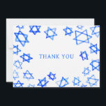Waterverf Fun Blue Star van David Bar Bat Mitzvah Bedankkaart<br><div class="desc">Perfect plezier DANK U kaart te sturen na een vleermuis mitswa, bar mitswa of andere joodse viering! Hand gemaakte waterverf kunst voor u op de voorkant en lege achterkant! VOLLEDIG ! Klik op "Personaliseren" hierboven om de tekst te bewerken. Klik op "bewerken met behulp van design tool" om de lettertypen,...</div>