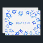 Waterverf Fun Blue Star van David Bar Bat Mitzvah Bedankkaart<br><div class="desc">Perfect plezier DANK U kaart te sturen na een vleermuis mitswa, bar mitswa of andere joodse viering! Hand gemaakte waterverf kunst voor u op de voorkant en lege achterkant! VOLLEDIG ! Klik op "Personaliseren" hierboven om de tekst te bewerken. Klik op "bewerken met behulp van design tool" om de lettertypen,...</div>