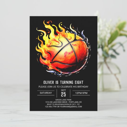 Waterverf Fun Boy Basketbal Verjaardag Kaart (Staand voorkant)