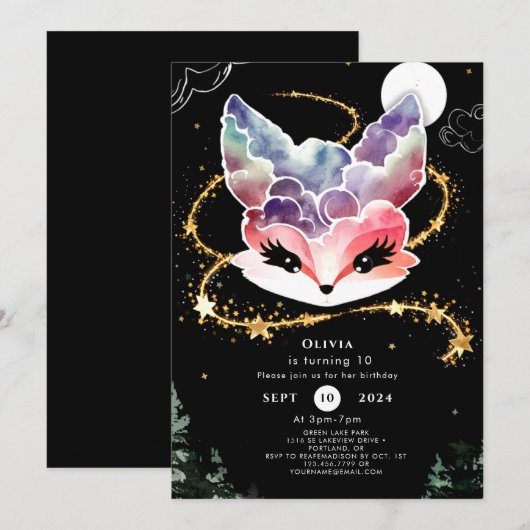 Waterverf Fun Fox Verjaardag Kaart (Voorkant / Achterkant)