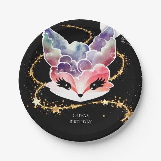 Waterverf Fun Fox Verjaardag Papieren Bordje (Voorkant)