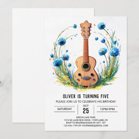 Waterverf Fun Guitar Boy Verjaardag Kaart (Voorkant / Achterkant)