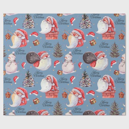 Waterverf Fun Kerstman Kerst Cadeaupapier (Vlak)