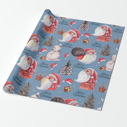 Waterverf Fun Kerstman Kerst Cadeaupapier (Uitgerold)