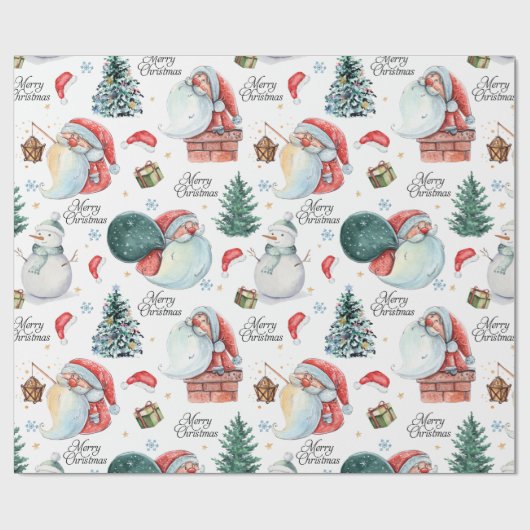 Waterverf Fun Kerstman Kerst Cadeaupapier (Vlak)