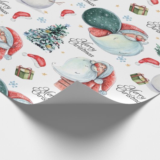 Waterverf Fun Kerstman Kerst Cadeaupapier (Hoek)