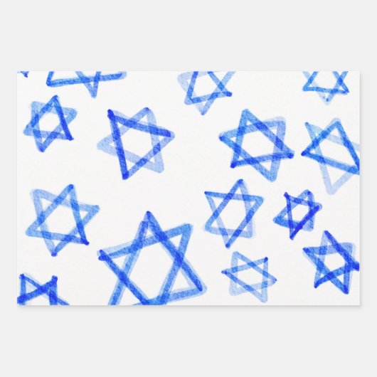 Waterverf Fun Messy Cool Blue Star of David Inpakpapier Vel (Voorkant 3)