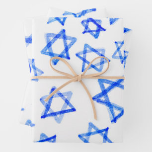 Waterverf Fun Messy Cool Blue Star of David Inpakpapier Vel