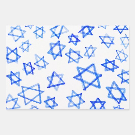 Waterverf Fun Messy Cool Blue Star of David Inpakpapier Vel (Voorkant)