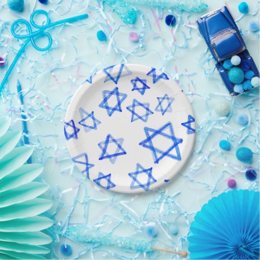 Waterverf Fun Messy Cool Blue Star of David Papieren Bordje (Feest)