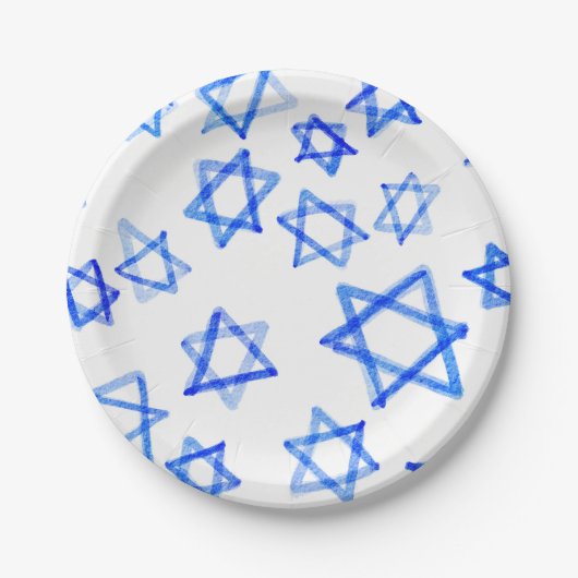 Waterverf Fun Messy Cool Blue Star of David Papieren Bordje (Voorkant)