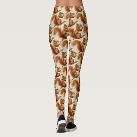 Waterverf Fun Novelty Eekhoorn Leuke Dierenkunst Leggings (Achterkant)