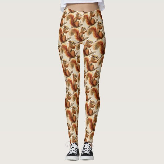 Waterverf Fun Novelty Eekhoorn Leuke Dierenkunst Leggings (Voorkant)