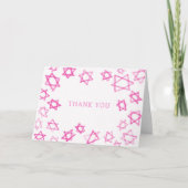 Waterverf Fun Pink Star van David Bar Bat Mitzvah Bedankkaart (Voorkant)