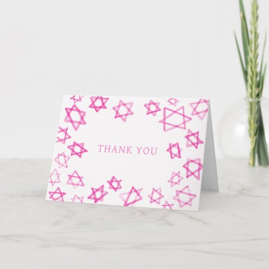 Waterverf Fun Pink Star van David Bar Bat Mitzvah Bedankkaart (Voorkant)