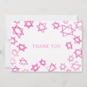 Waterverf Fun Pink Star van David Bar Bat Mitzvah Bedankkaart (Voorkant)