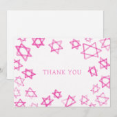 Waterverf Fun Pink Star van David Bar Bat Mitzvah Bedankkaart (Voorkant / Achterkant)