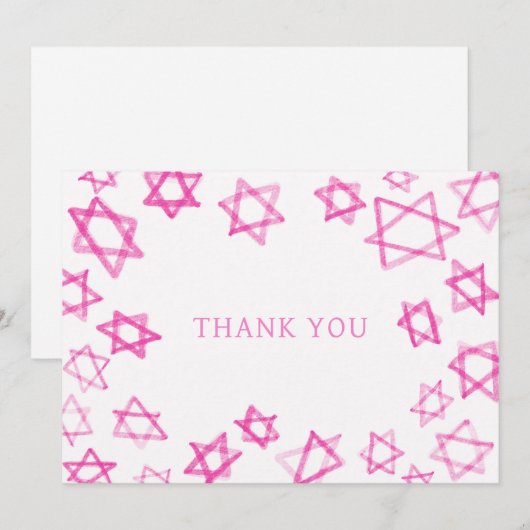 Waterverf Fun Pink Star van David Bar Bat Mitzvah Bedankkaart (Voorkant / Achterkant)