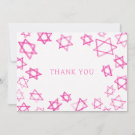 Waterverf Fun Pink Star van David Bar Bat Mitzvah Bedankkaart