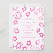 Waterverf Fun Pink Star van David Bar Bat Mitzvah Kaart (Voorkant)