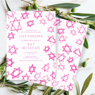 Waterverf Fun Pink Star van David Bar Bat Mitzvah Kaart