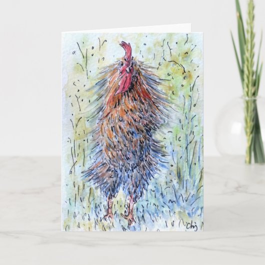 Waterverf Fun Rooster Wenskaart Kaart (Voorkant)