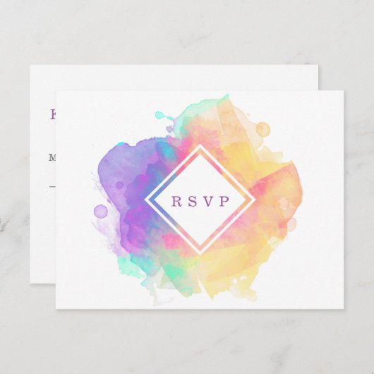 Waterverf Fun RSPV Aankondigingskaart (Voorkant / Achterkant)