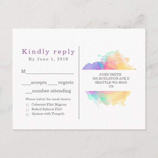 Waterverf Fun RSPV Aankondigingskaart (Achterkant)