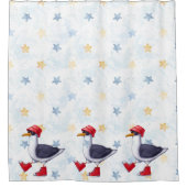 Waterverf Fun Seagull Cartoon Red Blue Kinderen Douchegordijn (Voorkant)