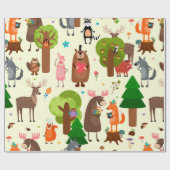Waterverf Fun Woodland Animal Cartoons Cadeaupapier (Vlak)