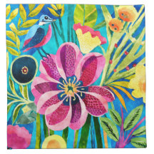 Waterverf Funky Bird Flowers Pattern