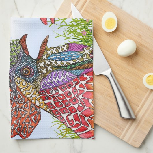 Waterverf Funny Boerderij Hallo Chicken Theedoek (Quarter Fold)