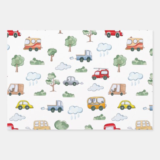 Waterverf Funny Cars Pattern Inpakpapier Vel (Voorkant 3)