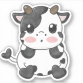 Waterverf Funny Chibi Cute Baby Koe Sticker (Voorkant)