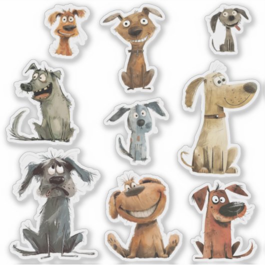 Waterverf Funny Crazy Dogs Bedankt Stickers (Voorkant)