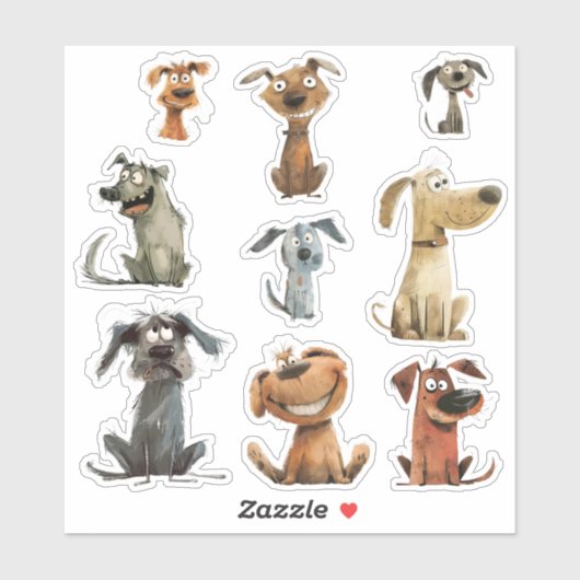 Waterverf Funny Crazy Dogs Bedankt Stickers (Vel)